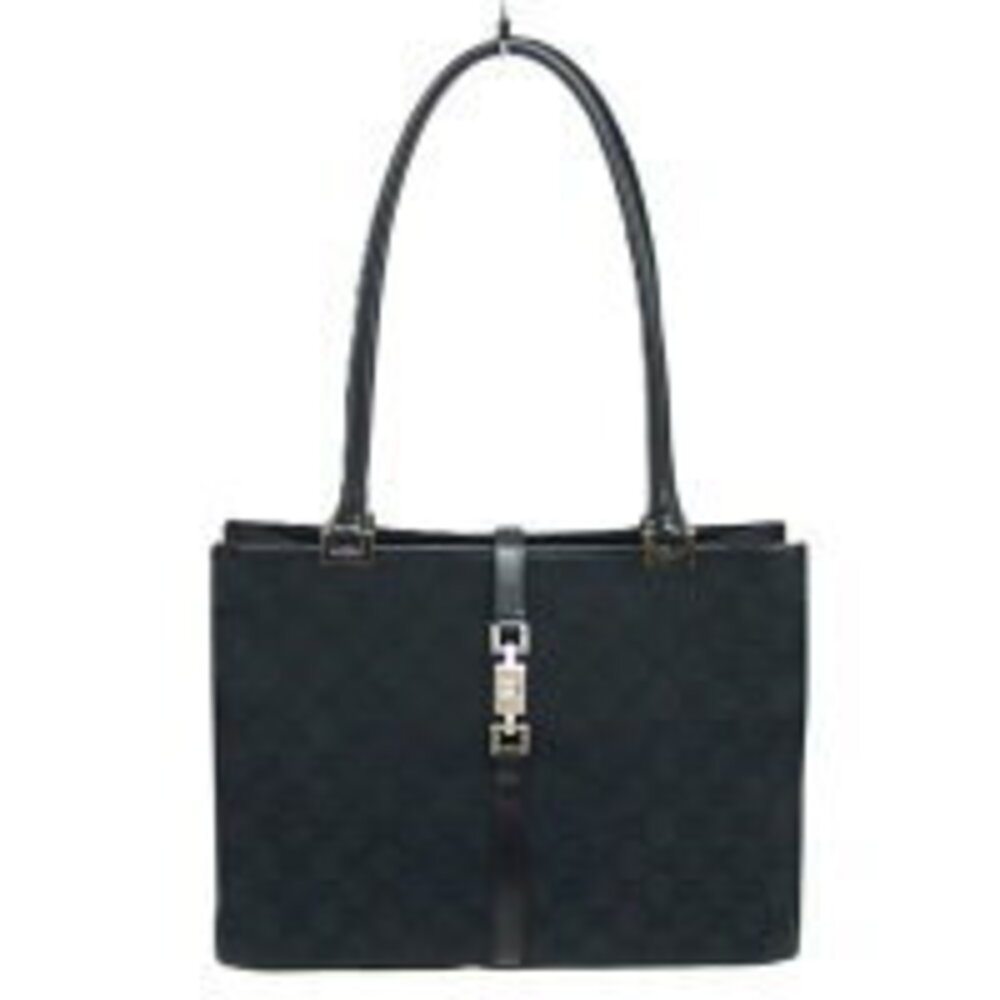 Gucci Jackie Bardot canvas leather tote bag Black